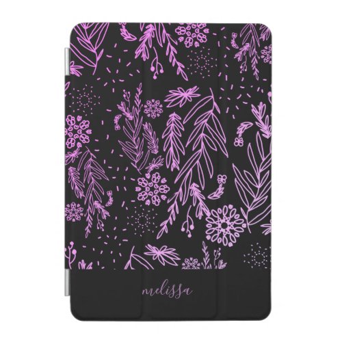 Purple Botanical Doodle Pattern Signature iPad Mini Cover