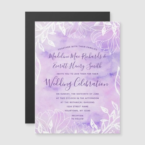 Purple Botanical Flora Magnetic Wedding Invitation
