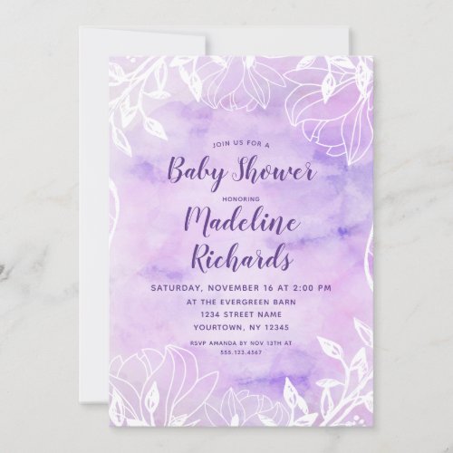 Purple Botanical Floral Baby Shower Invitation