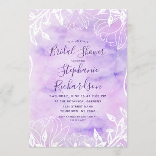 Purple Botanical Floral Bridal Shower Invitation