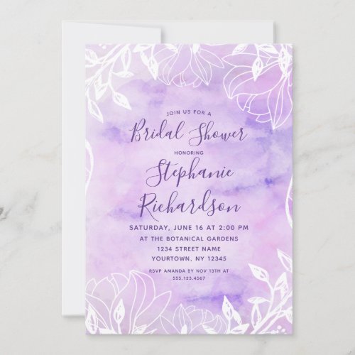 Purple Botanical Floral Bridal Shower Invitation