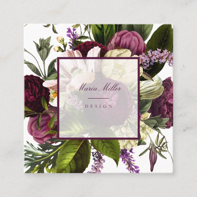 Purple Botanical Floral Business Cards (Front)