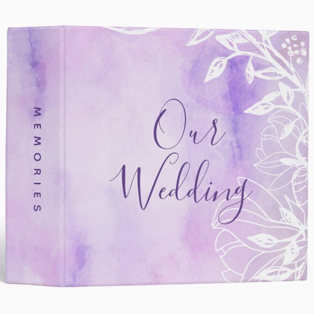 Purple Botanical Floral Spring Wedding Photo Album 3 Ring Binder (Front/Spine)