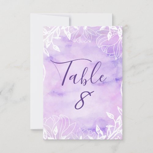 Purple Botanical Floral Watercolor Table Numbers