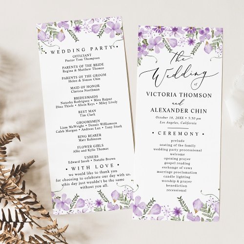 Purple Botanical Floral Wedding Program 