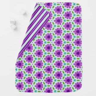 Purple Botanical Flowers on Cute Girly Aqua Floral Baby Blanket