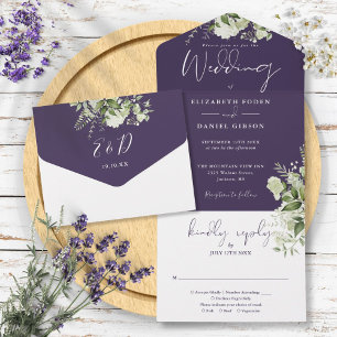 Purple Botanical Greenery Monogram Wedding  All In One Invitation