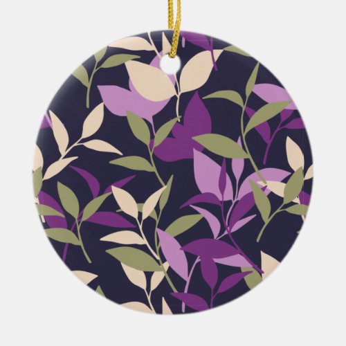 Purple Botanical Leaves Garden  Ceramic Ornament