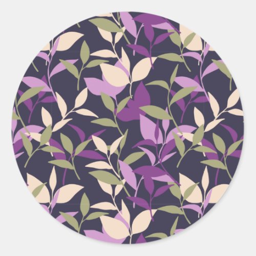 Purple Botanical Leaves Garden Classic Round Sticker