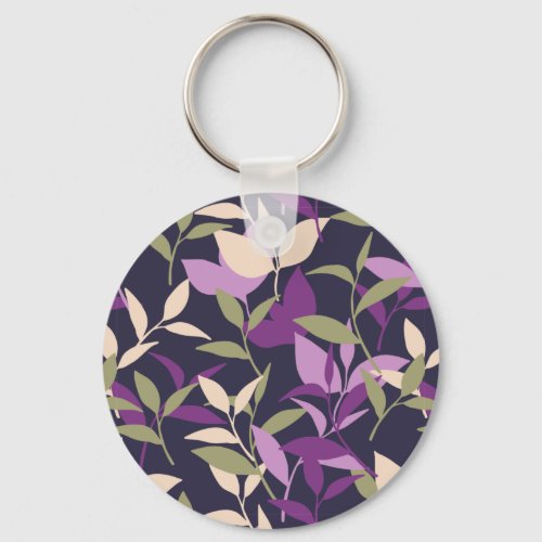 Purple Botanical Leaves Garden Keychain