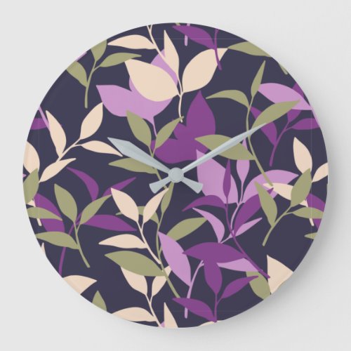 Purple Botanical Leaves Garden Large Clock