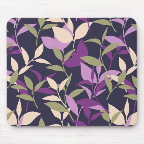 Purple Botanical Leaves Garden Mouse Pad