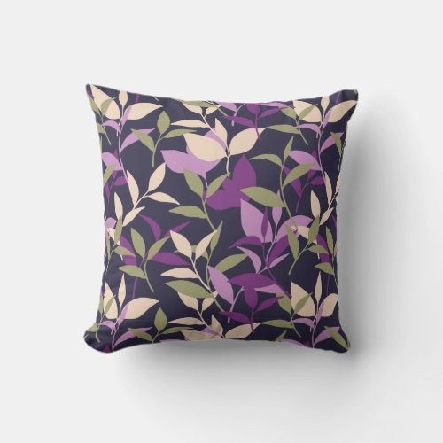 Purple Botanical Leaves Garden Throw Pillow