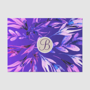 Purple Botanical Leaves Monogram Letter Initial Tissue Paper