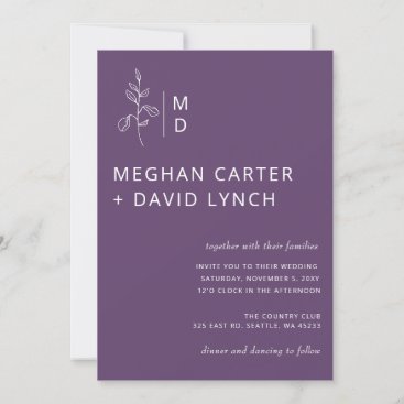 Purple Botanical Monogram Wedding  Invitation