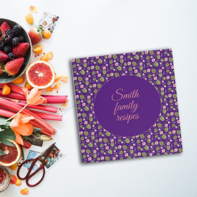 Purple botanical pattern recipe organizer 3 ring binder (Creator Uploaded)