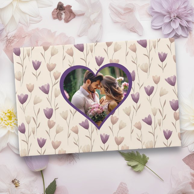 Purple Botanical Personalized Photo Wedding Guest Book (Creator Uploaded)