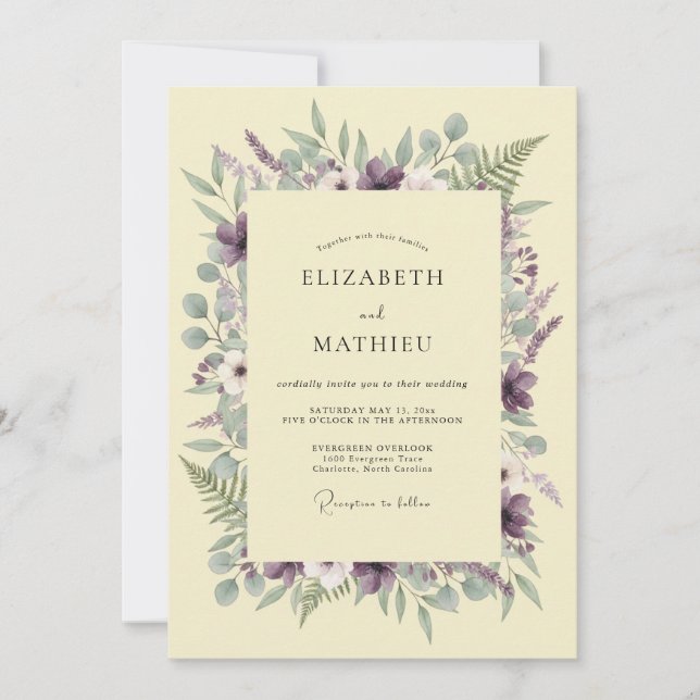 Purple Botanical Romance Wedding Invitation (Front)