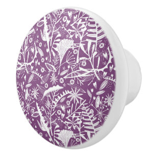Purple Botanical Silhouette Floral Ceramic Knob
