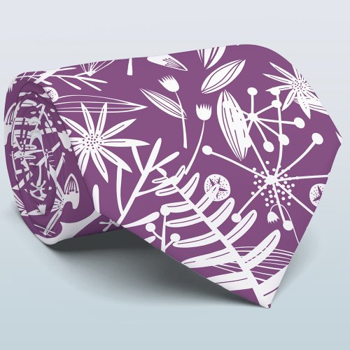 Purple Botanical Silhouette Neck Tie