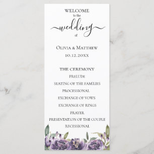 Purple Botanical Watercolor Floral Wedding Program