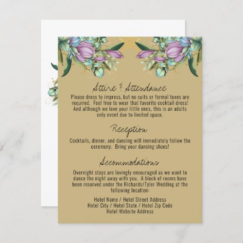 Purple Botanical Wedding Details Card