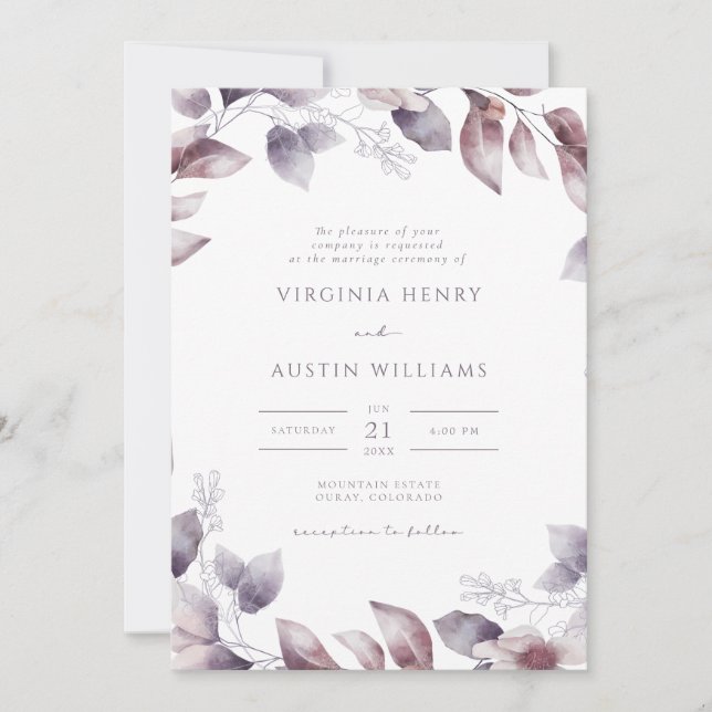 Purple Botanical Wedding Invitation (Front)