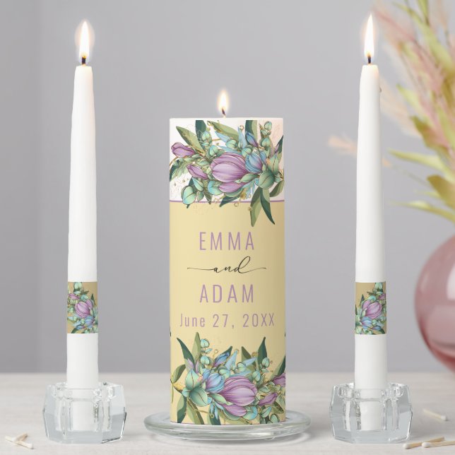 Purple Botanical Wedding Unity Candle (In Situ)