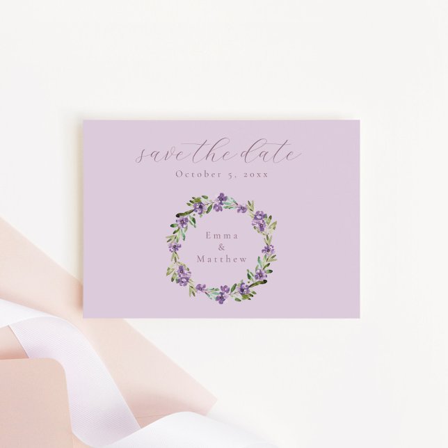 Purple Botanical Wreath Lilac QR Save The Date (Creator Uploaded)