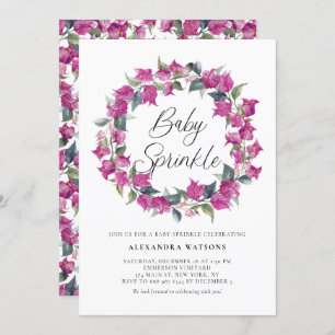 Purple Bougainvillea Wreath Baby Sprinkle Shower Invitation