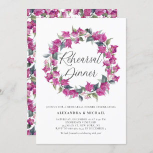 Purple Bougainvillea Wreath Rehearsal Dinner Invitation