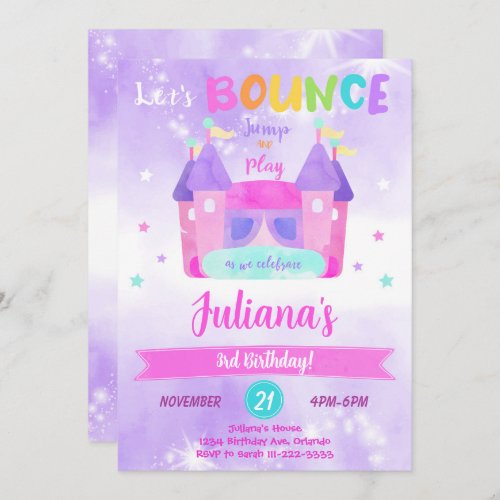 Purple Bounce House Birthday Invitation