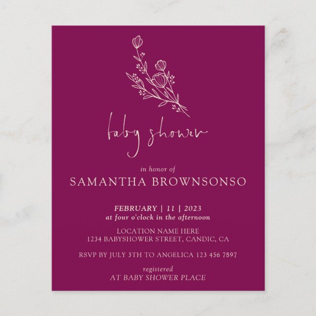 Purple Bouquet Botanical Budget Baby Shower Flyer (Front)