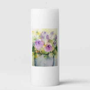 Purple Bouquet Watercolor Pillar Candle