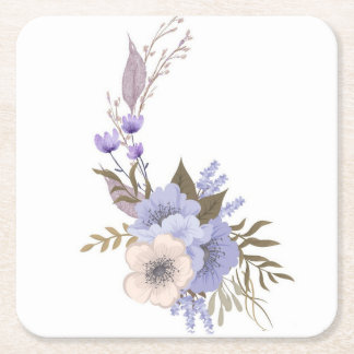 Purple boutique style floral  square paper coaster