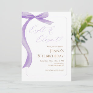 Purple Bow 8th Birthday Invitation 