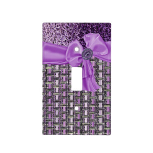 Purple Bow and Rhinestone Decorative Light Switch Cover