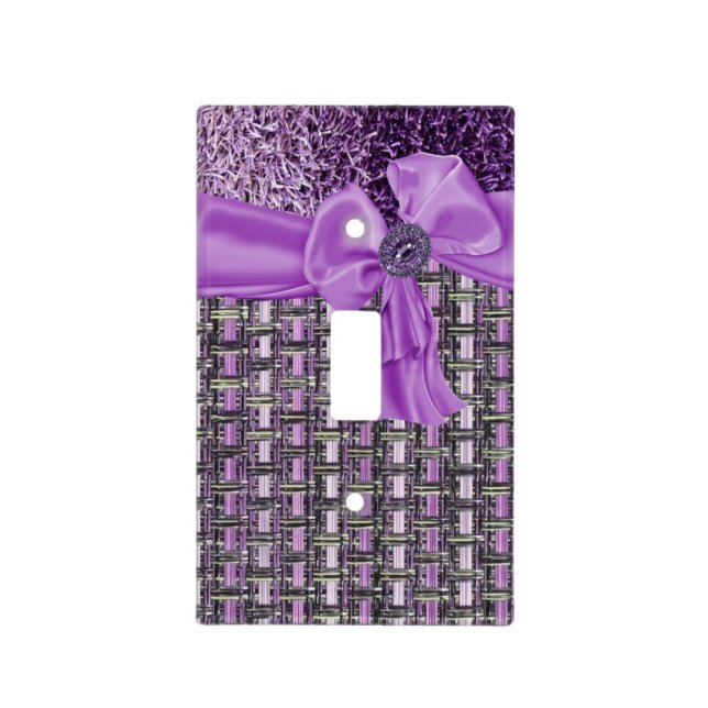 Purple Bow and Rhinestone Decorative Light Switch Cover (Front)