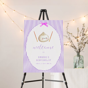 Purple Bow Asian Dumpling Baby Shower Welcome Sign