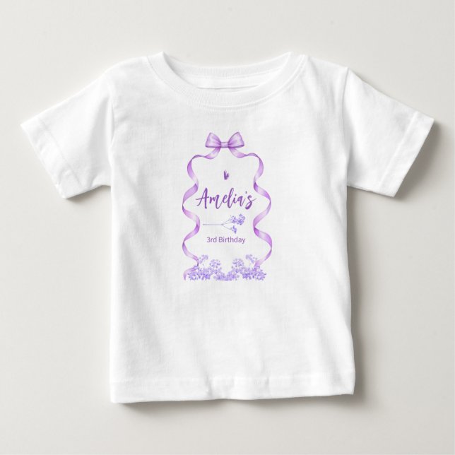 Purple Bow Birthday Any Age Baby T-Shirt (Front)