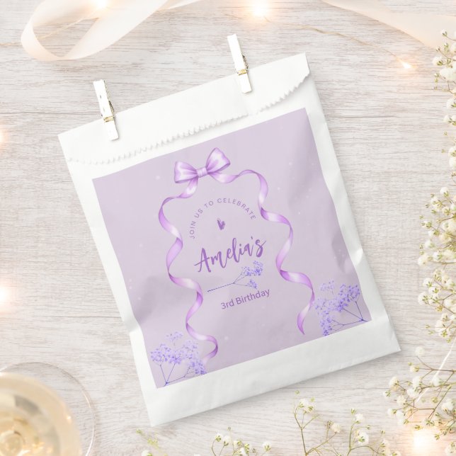 Purple Bow Birthday Any Age Favor Bag (Clipped)