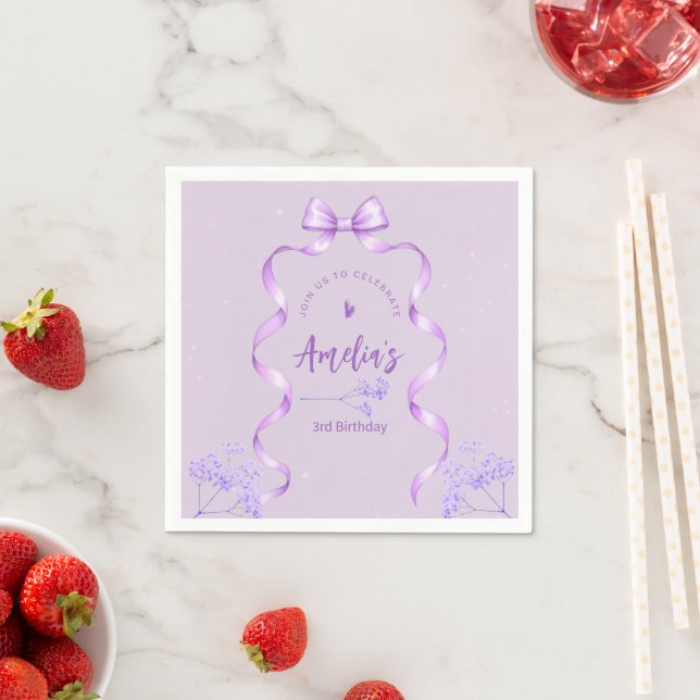 Purple Bow Birthday Any Age Napkins (Insitu)