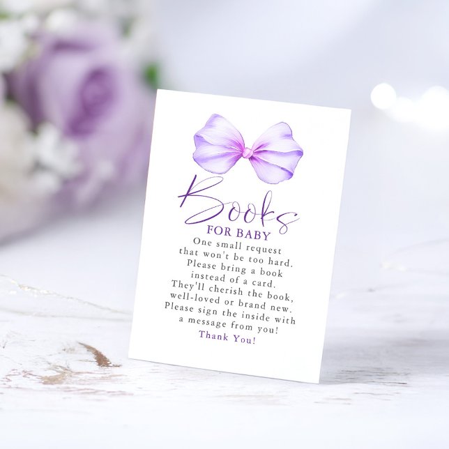 Purple Bow Book For Baby Request Enclosure Card (Purple Bow Small Books For Baby Request Card)