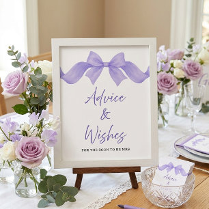 Purple Bow Bridal Shower Advice & Wishes Sign