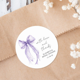 Purple Bow Bridal Shower Thank You Classic Round Sticker