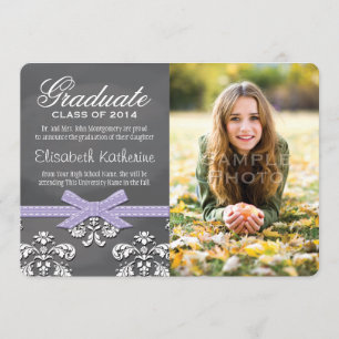 Purple Bow Chalkboard Lace Graduation Announcement