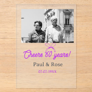 Purple bow cheers to 60 years anniversary wedding acrylic invitations