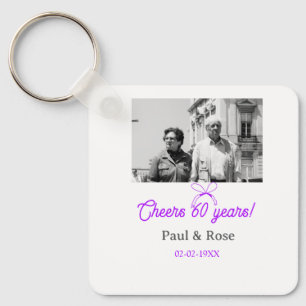 Purple bow cheers to 60 years anniversary wedding keychain
