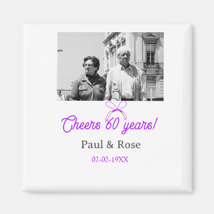 Purple bow cheers to 60 years anniversary wedding magnet