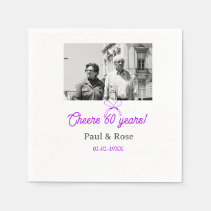 Purple bow cheers to 60 years anniversary wedding  napkins